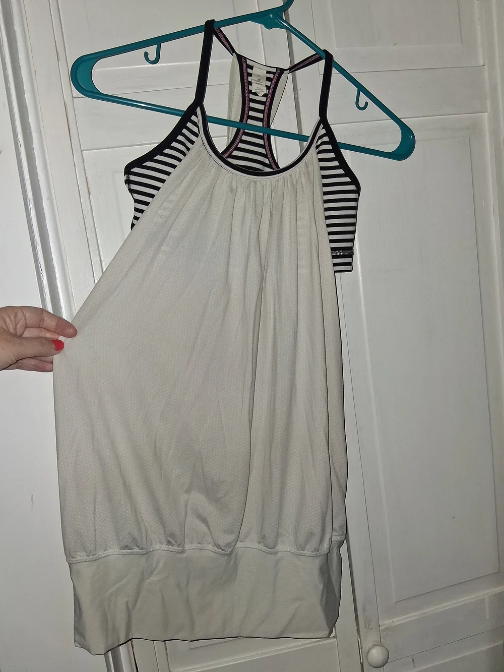 lululemon athletica White Tank with Black Stripe Shelf Bra